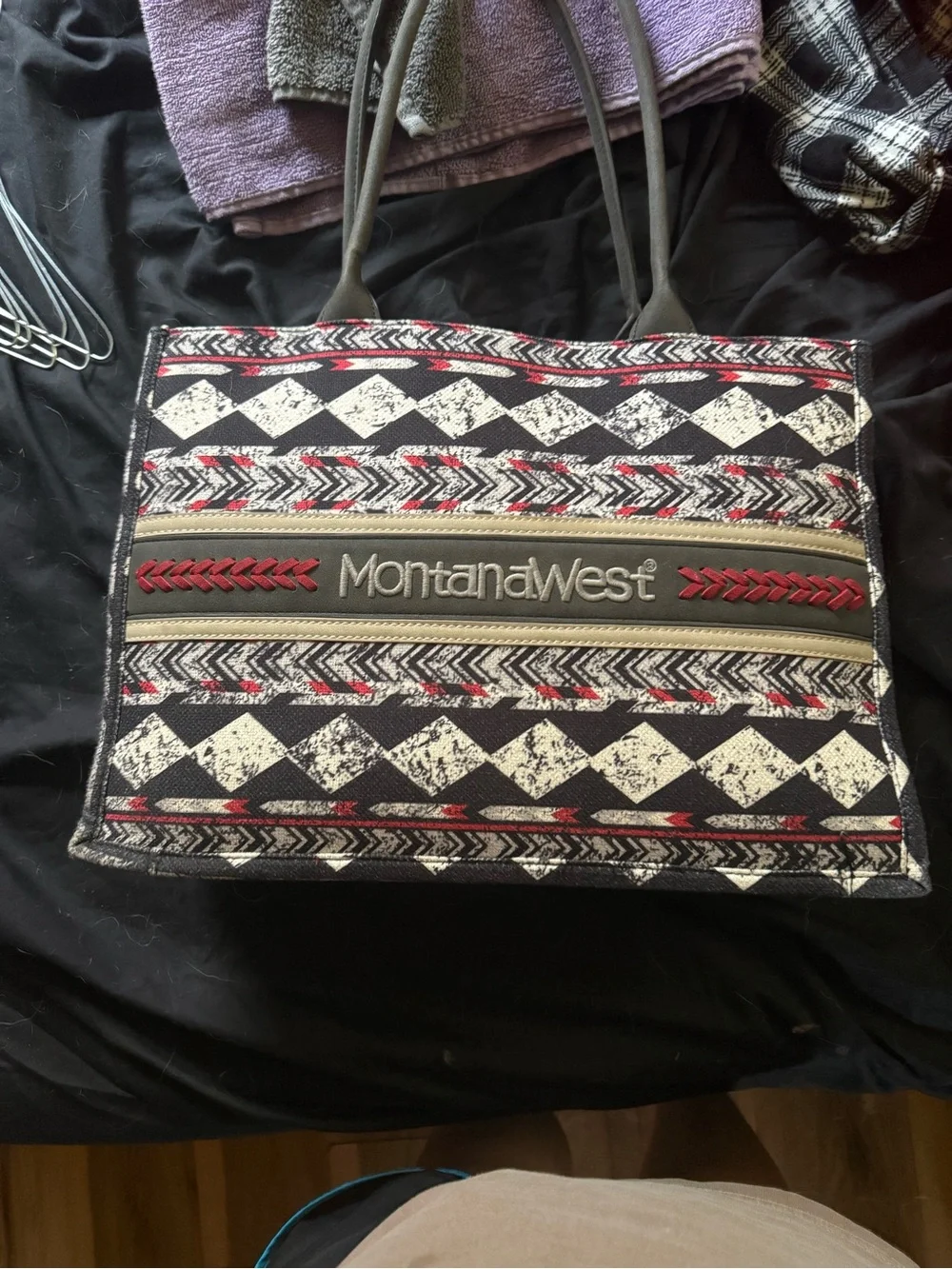 Montana West Black Cream and Red Patterned Laptop Tote